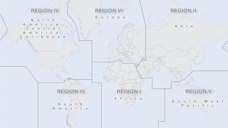 Un mapa del mundo con diferentes regiones.
