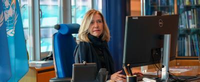 Celeste Saulo at her a desk in the SG's office