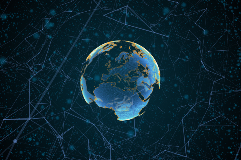 The earth surrounded by lines and dots