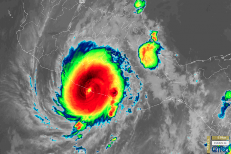 A satellite image of a hurricane.