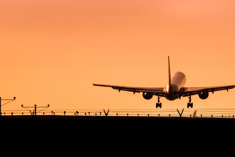 A plane is taking off from an airport.