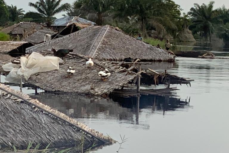 A group of huts on the side of a body of water.