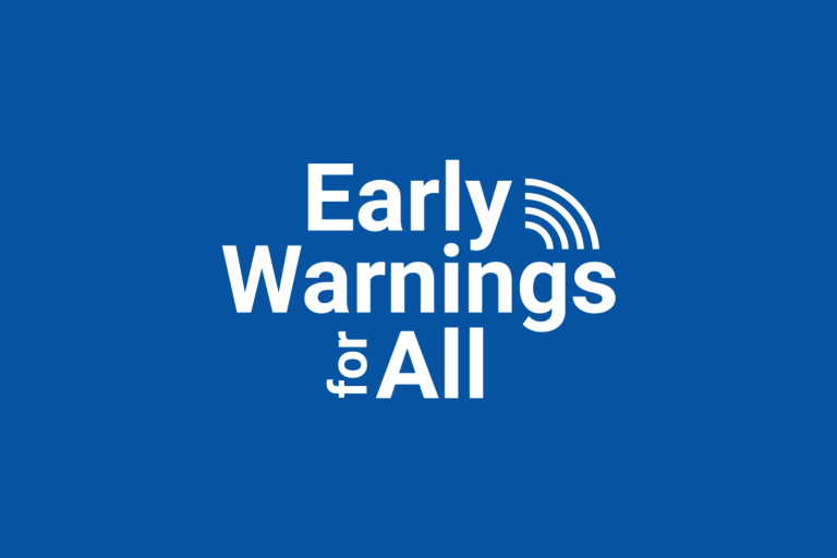Early warnings for all logo on a blue background.