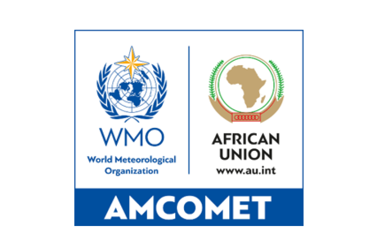 Logos of the World Meteorological Organization and the African Union with the text: "WMO World Meteorological Organization" and "AFRICAN UNION www.au.int" beneath the title "AMCOMET".