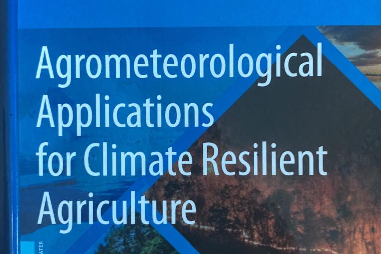 Cover of the book "Agrometeorological Applications for Climate Resilient Agriculture," edited by various authors. Features a landscape image with the World Meteorological Organization logo.