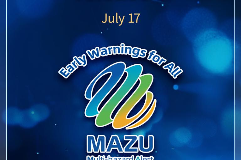 Poster for the 2026 WAIC Meteorological Forum announcing the MAZU-FengYun Satellite AI Box release on July 17 in Shanghai, China, with "Early Warnings for All" and the MAZU logo.