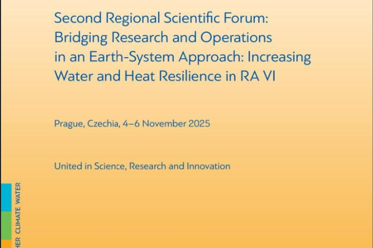 Cover page of the Second Regional Scientific Forum abstracts, focused on water and heat resilience, held in Prague, Czechia, November 2025, by the World Meteorological Organization.