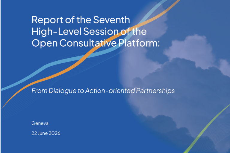 Report cover: “Report of the Seventh High-Level Session of the Open Consultative Platform: From Dialogue to Action-oriented Partnerships,” World Meteorological Organization, Geneva, 22 June 2026.