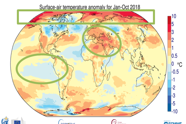 Surface air anomaly in 2018 compared to 1981-2010 baseline