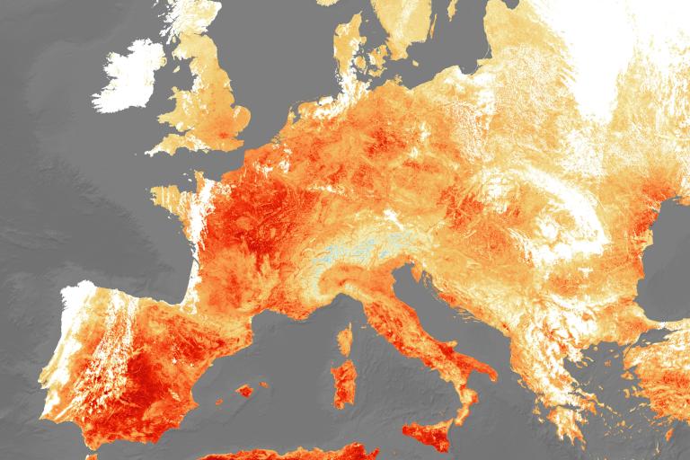 This image, supplied by the European Space Agency, shows the land surface temperature on 25 July 2019, amid the European heatwave.