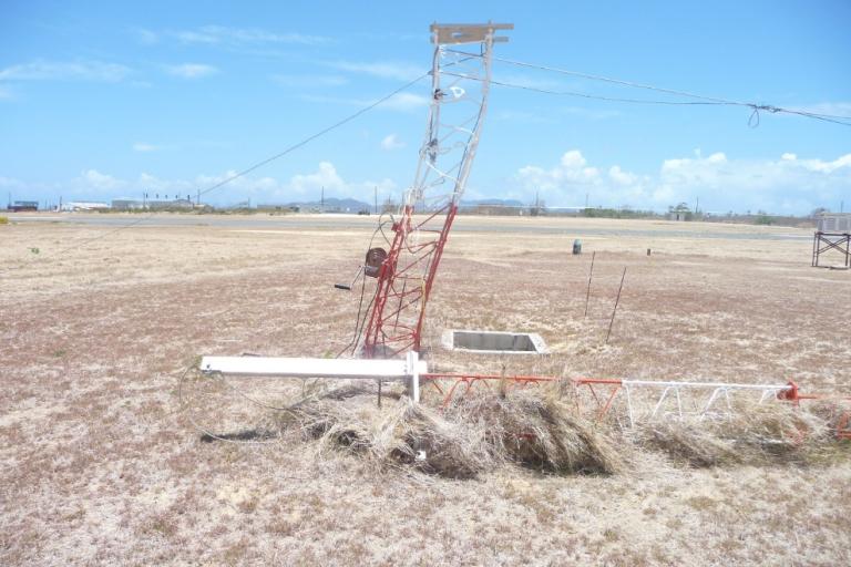 Twisted remains of an Automatic Weather Station in Anguilla after Hurricane Irma in 2017