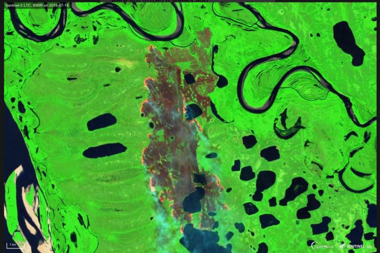 Copernicus - Yakutia, Siberia lake and burn area