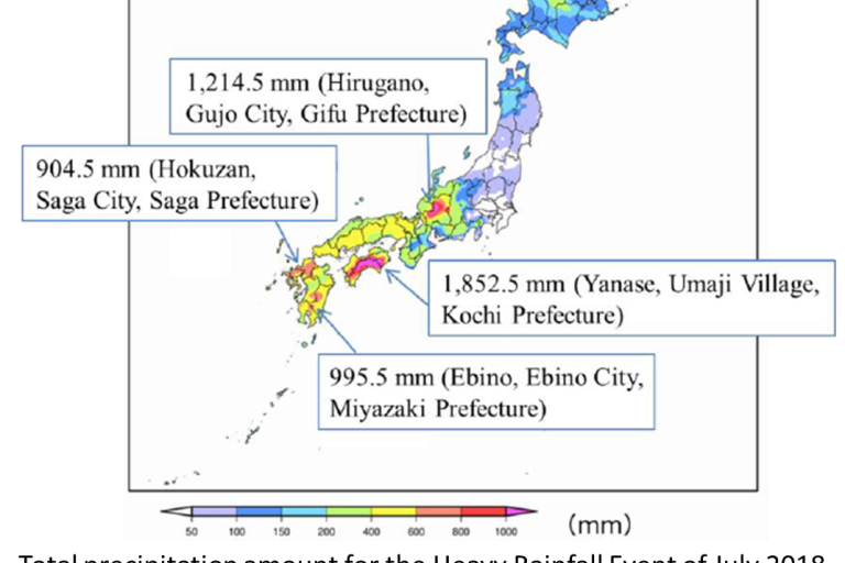 Precipitation and heat in Japan, 2018