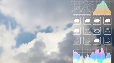A screenshot of a weather app with a cloudy background.