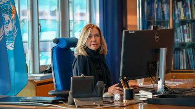 Celeste Saulo at her a desk in the SG's office