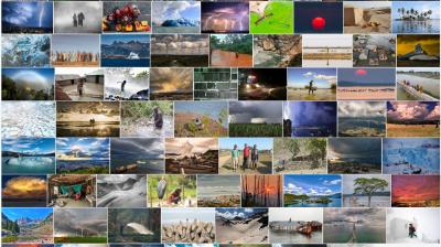 A collage of various scenic landscapes and nature images, including beaches, mountains, forests, deserts, lakes, and wildlife, displayed in a grid layout.