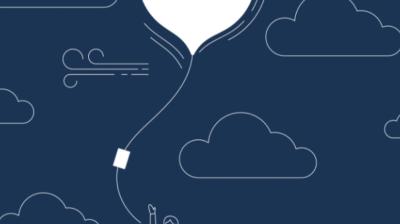 Illustration of a person holding a large balloon, surrounded by clouds and swirling wind lines on a dark background.