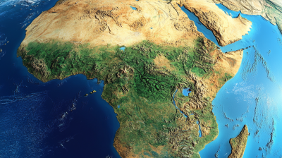 Satellite view of the African continent, showing surrounding bodies of water and portions of Europe and the Middle East.