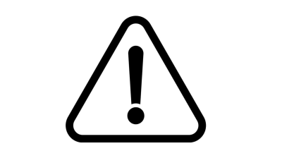 Black exclamation mark inside a triangle outline, centered on a white background, used to indicate caution or warning.