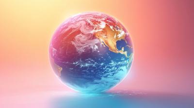 A digitally rendered image of Earth showing North and South America, with vivid, colorful lighting and a gradient background.