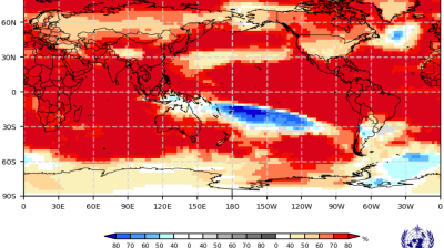 World map showing projected 2m temperature anomalies for Sep–Nov 2026; most regions show above-normal temperatures, with some below-normal areas near Australia and the southern Pacific.
