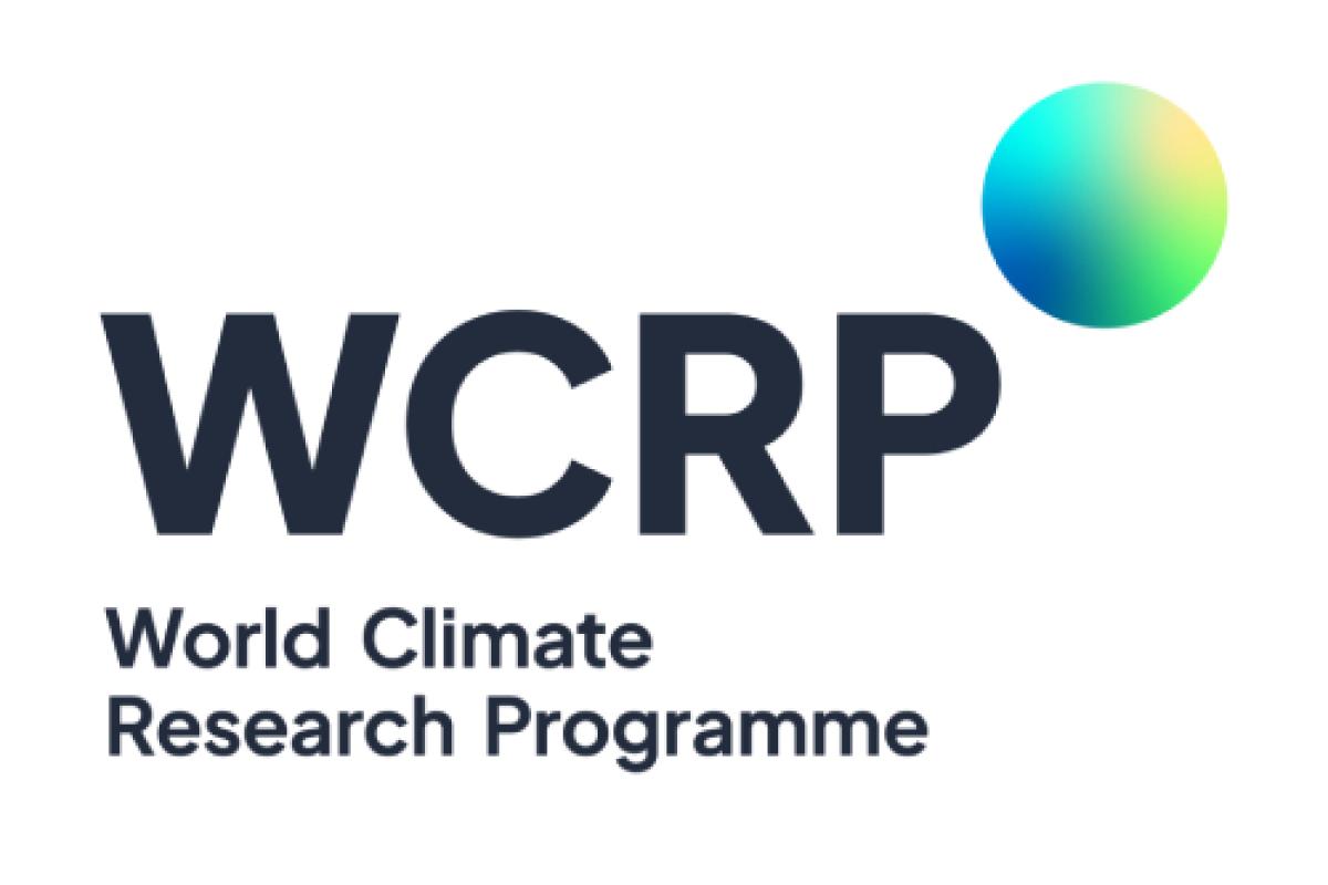 Logo for the World Climate Research Programme, featuring the acronym "WCRP" in bold letters and a gradient blue-green sphere in the upper right corner.