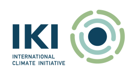 Logo of the International Climate Initiative (IKI) with a central dark blue circle surrounded by green and light blue curved lines.