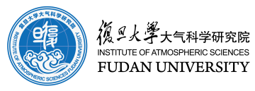 The logo of the Institute of Atmospheric Sciences at Fudan University, featuring Chinese text, waves, and clouds in a blue circular design.