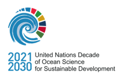 Logo for the United Nations Decade of Ocean Science for Sustainable Development 2021–2030, featuring a stylized wave and colored segments representing the Sustainable Development Goals.