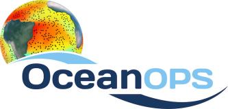 The OceanOPS logo features a stylized globe with colored temperature data and the text "OceanOPS" in dark and light blue below a wave graphic.