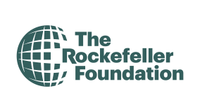 The Rockefeller Foundation logo with a globe graphic to the left of the foundation's name in bold green text.