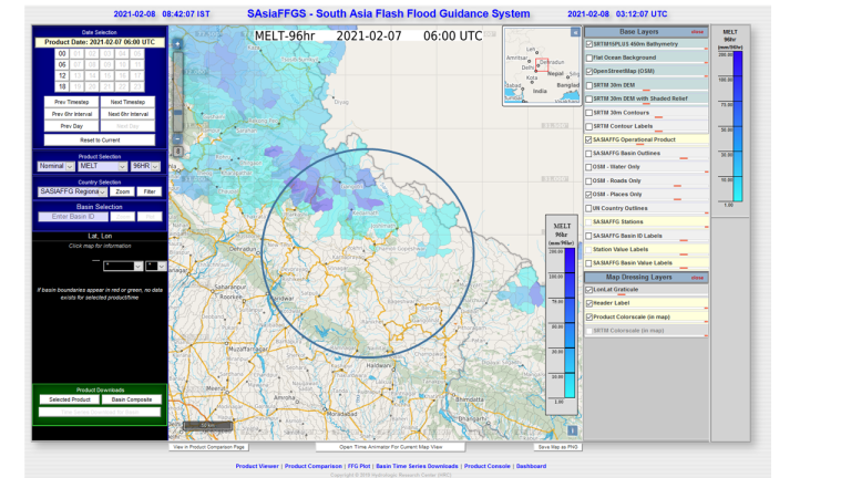 South Asia FFGS product – 96 hour melt volumes