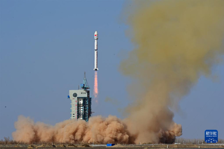 A rocket with smoke coming out of it.