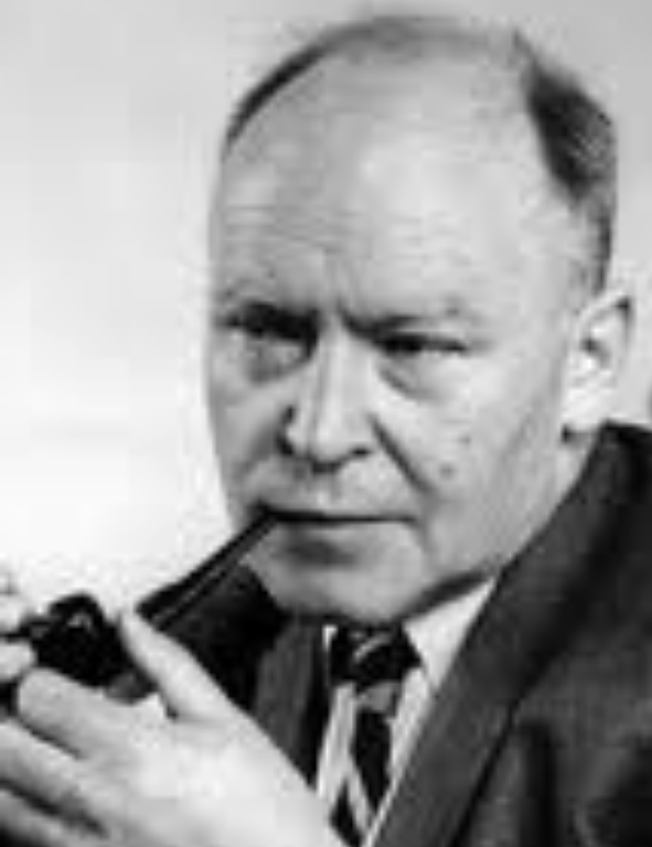 A black and white photo of a man smoking a pipe.