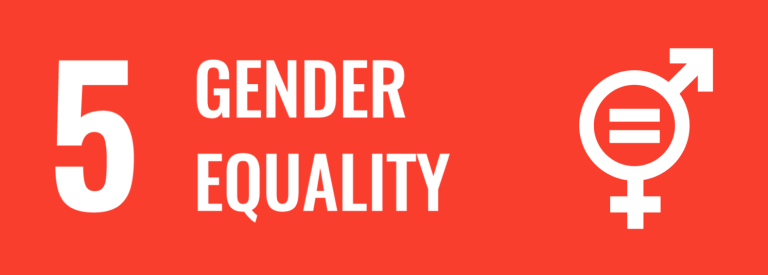 Gender equality logo on a red background.