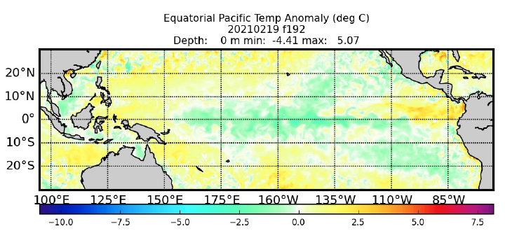 Global RTOFS forecast sea surface temperature anomaly, Day 8 (Source: NOAA)