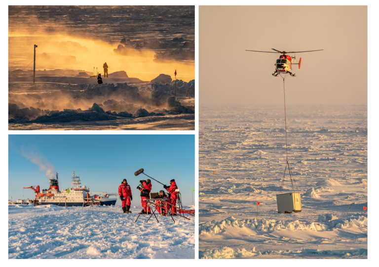 Scientists in sea fog on the floe