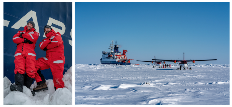 Robert Hausen and Christian Rohleder in front of RV Polarstern