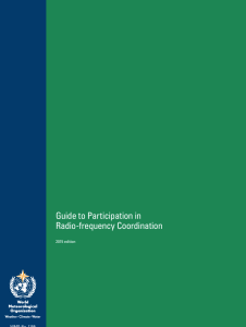 Cover of the "Guide to Participation in Radio-frequency Coordination, 2015 edition" with the World Meteorological Organization logo on a dark blue vertical stripe on the left.