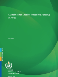 Cover of the "Guidelines for Satellite-based Nowcasting in Africa, 2023 edition," published by the World Meteorological Organization (WMO-No. 1309) with a green background and WMO logo at the bottom.