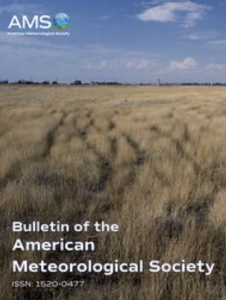 Cover of the Bulletin of the American Meteorological Society showing a dry grassland field under a mostly clear sky, with the AMS logo and ISSN number at the top.
