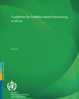Cover of the "Guidelines for Satellite-based Nowcasting in Africa, 2023 edition," published by the World Meteorological Organization (WMO-No. 1309) with a green background and WMO logo at the bottom.