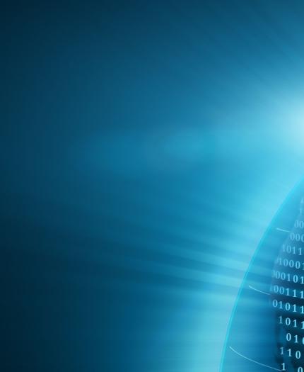 A digital sphere covered in binary code is illuminated by a bright light against a blue background, symbolizing technology and data.