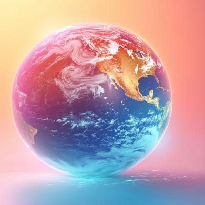 A digitally rendered image of Earth showing North and South America, with vivid, colorful lighting and a gradient background.