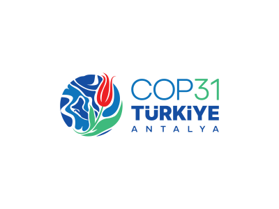 Logo for the COP31 climate conference in Antalya, Turkiye, featuring an abstract blue globe graphic with a red tulip.