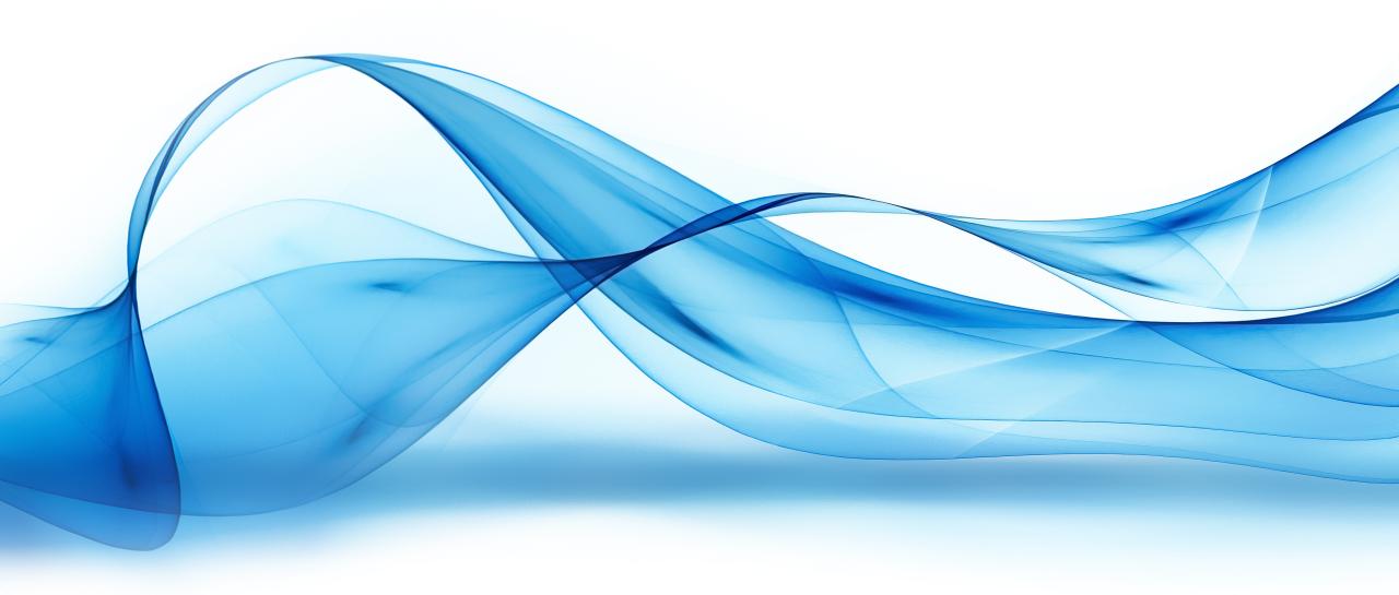 Abstract image of flowing, translucent blue waves on a white background.