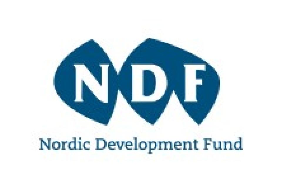 Logo of the Nordic Development Fund with "NDF" in white on navy blue shapes above the name in blue text.